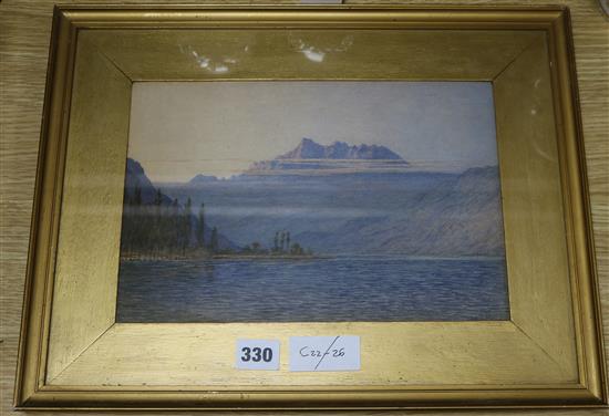 John B.Bedford, watercolour, Dents du Midi and Lake Lemain, signed, 19 x 29cm.